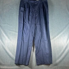 Cintas Mens Pants Size 38 Navy Blue Hipster Pleated Slash Pockets Straight Leg