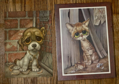 GIG vintage 1960's Pity Puppy ansd Pity Kitty Big Eye wall art set