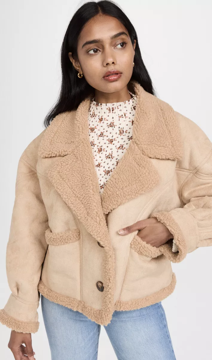 shopbop Moon River Womens tan button Sherpa Jacket Size XL NWT SOLD OUT
