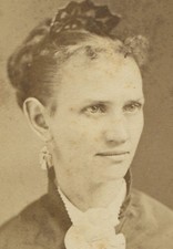 WOMAN WITH TIGHTLY PULLED BACK HAIR, LONG EARRINGS. CDV. WAYNESBURG, PA.