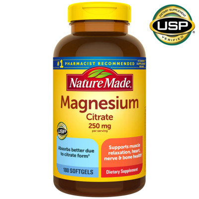 Nature Made Magnesium Citrate 250 Mg. 180 Softgels