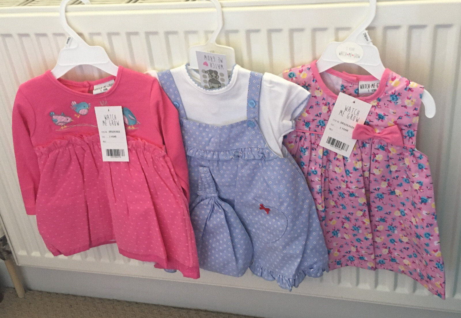 Bebé Niña Ropa 3 Vestidos Watch Me Grow 1 Año Rosa/Azul Paquete Nuevo Ganga