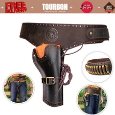 Tourbon Leather Cowboy Drop Leg Belt Western Revolver Holster w/44 45 Ammo Slot