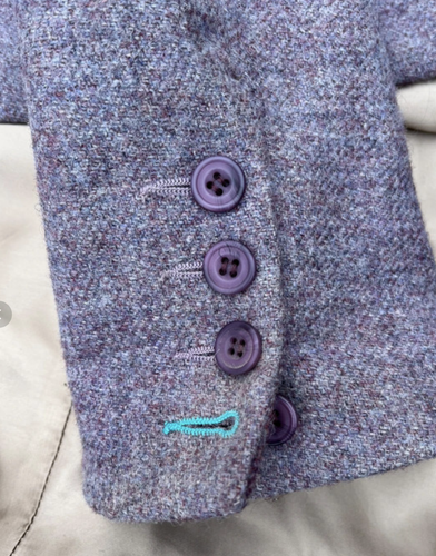 12 GAMEBIRDS TWEED Blazer Purple Jacket Wool Suede Collar Elbow Rare Equestrian - Picture 7 of 7