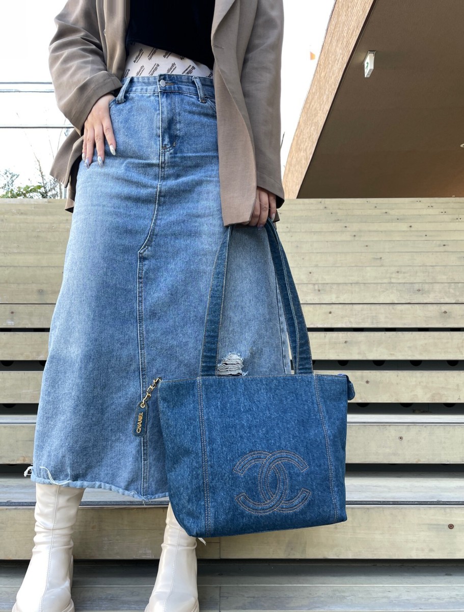RAREAuth CHANEL Janbo Cocomark Denim Tote Bag Shoulder Bag