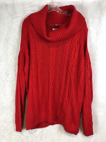 3X Sweater Red Cold Shoulder Cowl Neck 