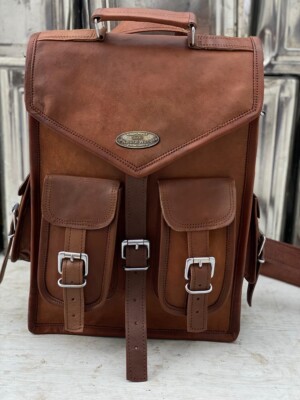 18 Inch Men's Leather Laptop Backpack Rucksack Messenger Satchel  All-Purpose Bag | eBay