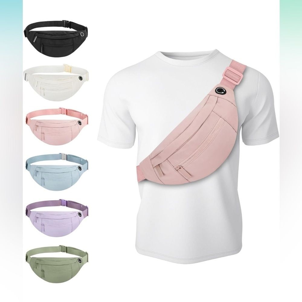 Pink Belt Bag with 4 Zipper Pockets for Running Travel Crossbody Fanny Pack OC4