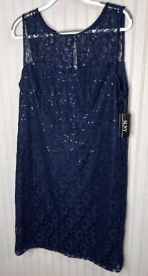 blue sequin tank dress SLNY Womens 16 Lace Sparkle Dress Party Festive NEW $139 with styles from plus Color:Light Blue/White sale::Show Navy Sequin Floral Dress