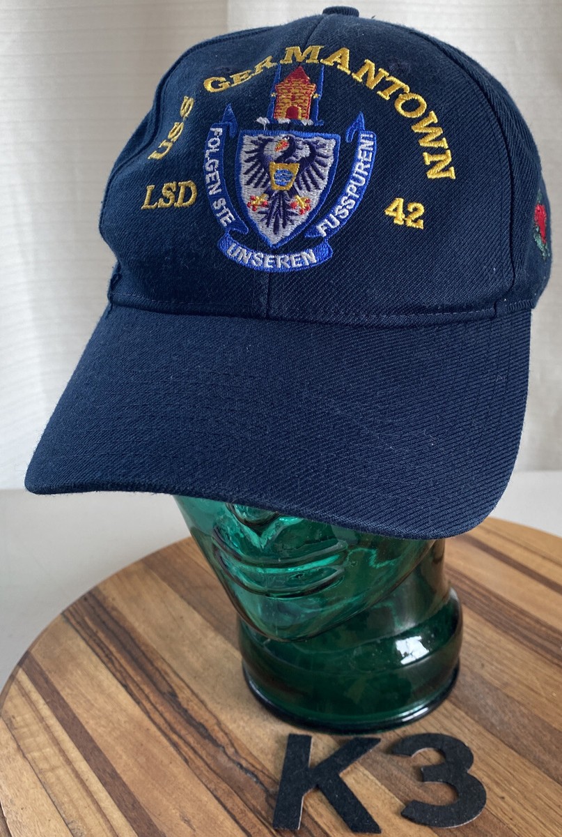 USS GERMANTOWN LSD 42 BLUE STRAPBACK HAT. MADE IN THE USA. VGC. K3