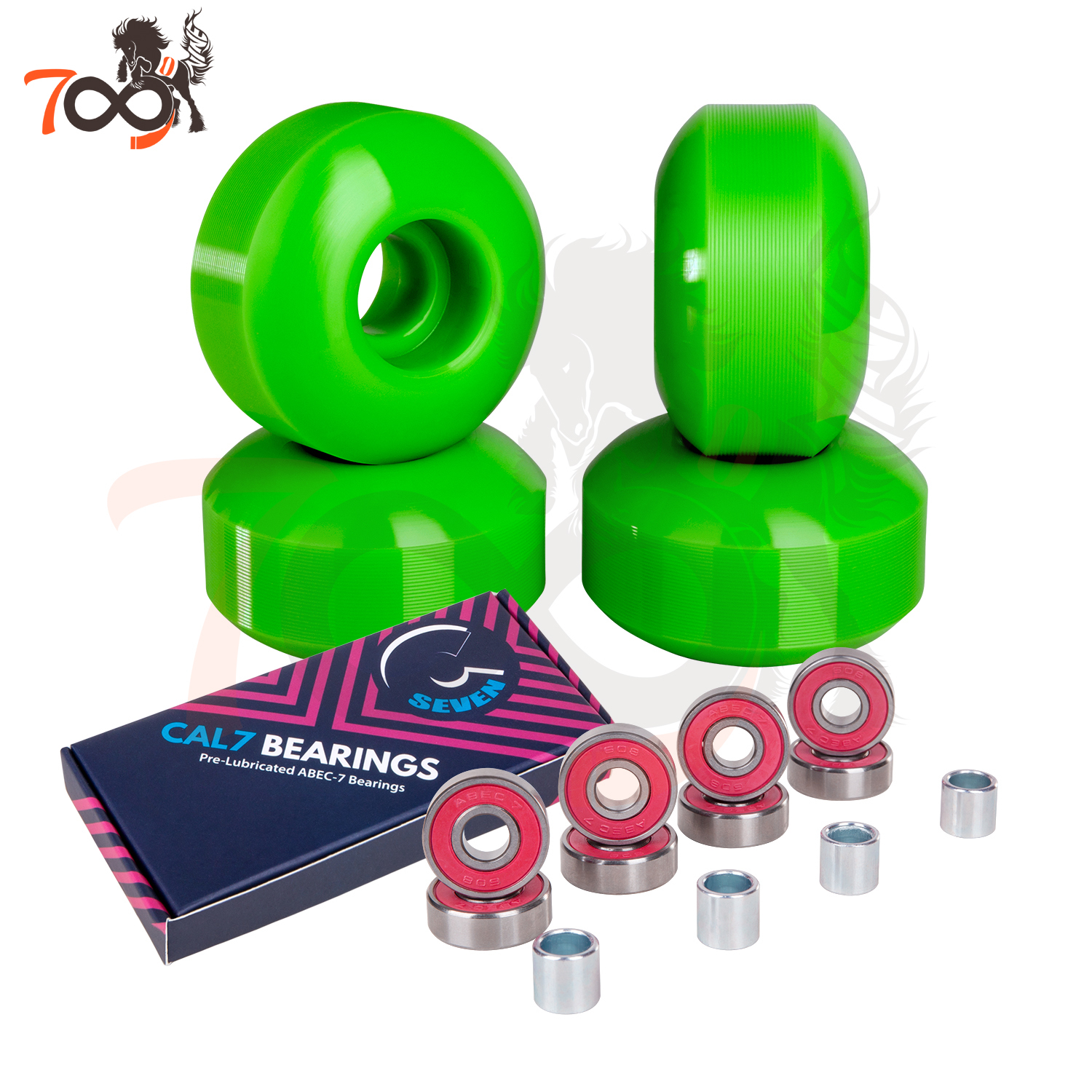 Green Wheels (4 Pcs) + Free Cal 7 Abec-7 Bearings