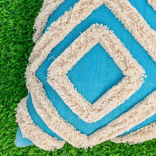 Tufted Blue Boho Moroccan Tassels Cushion Cover - Picture 2 of 7
