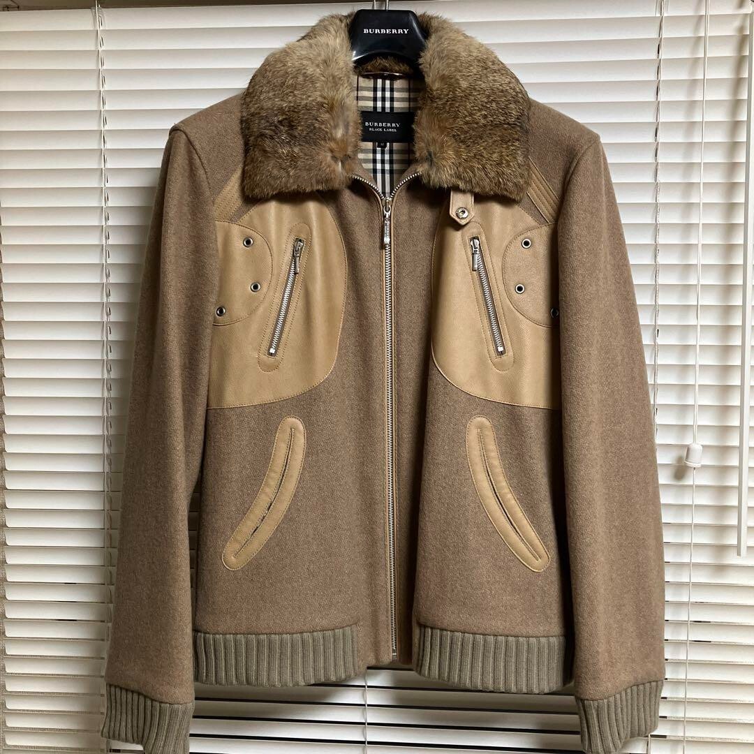 BURBERRY BLACK LABEL BMP86-719-44 Fur Blouson Jacket M Beige BURBERRY BLACK LABEL BMP86-719-44 Fur Blouson Jacket M Beige