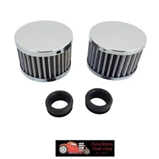 Chrome Open Washable Push In Breathers Pair 3" Round SBC BBC Chevy Ford Mopar