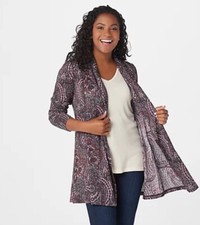Susan Graver Printed Ribbed Sweater Knit Cardigan Wine Small A367775