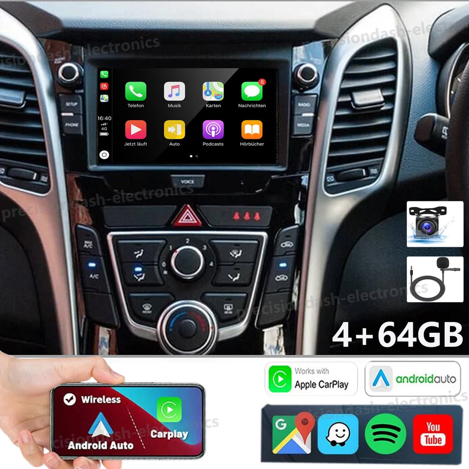 PRECISIONDASH-ELECTRONICS 9 Inch 4K Touch Screen Car Wireless Apple CarPlay 64GB For Hyundai i30 2012-2017