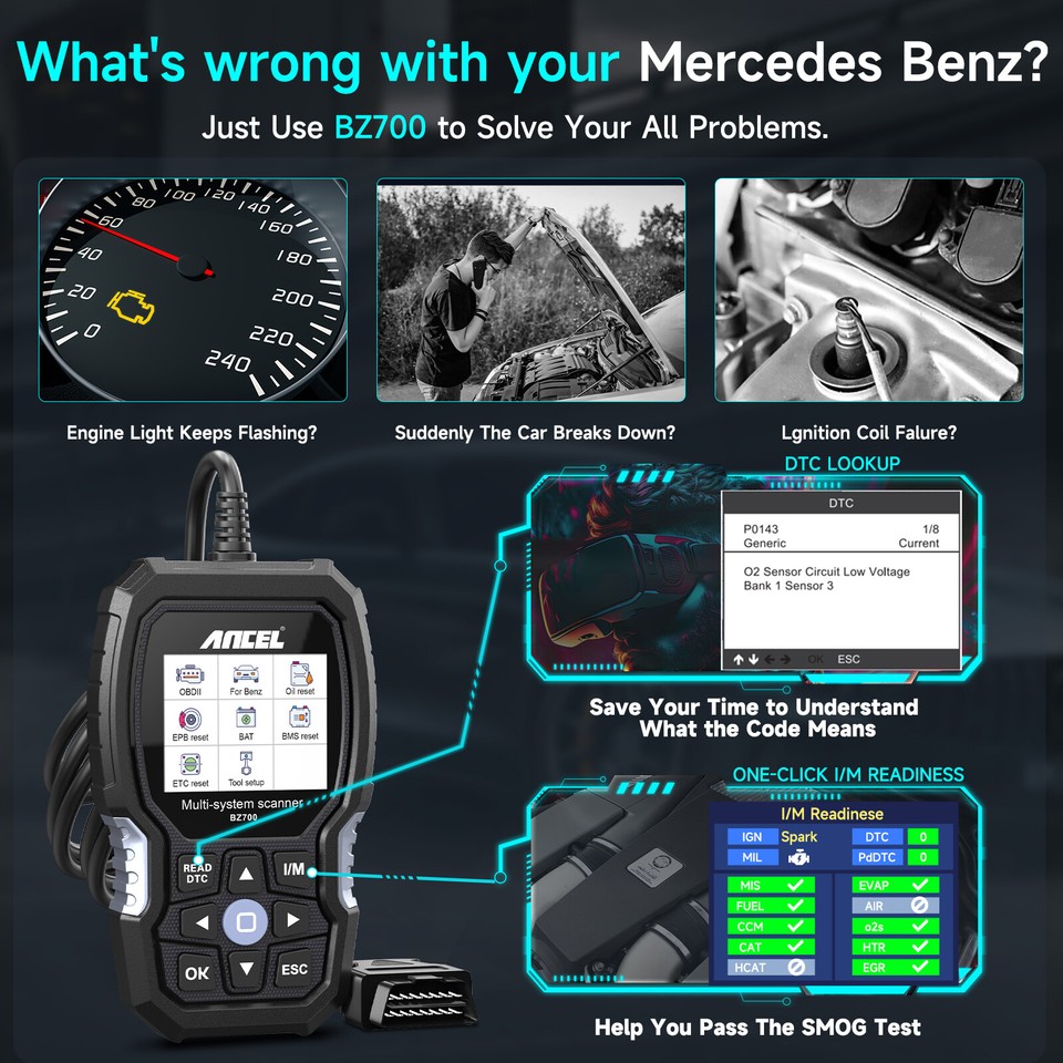 Scnn Code ANCEL BZ700-US OBD2 Scanner All System Code Reader Car Diagnostic Tool ...