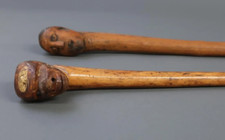 TWO ANTIQUE FOLK ART HAND CARVED WOOD CANES WALKING STICKS