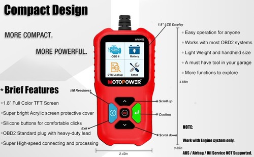MOTOPOWER MP69038 Car OBD2 Scanner Code Reader Engine Fault Code Reader Scan Too - Picture 10 of 15