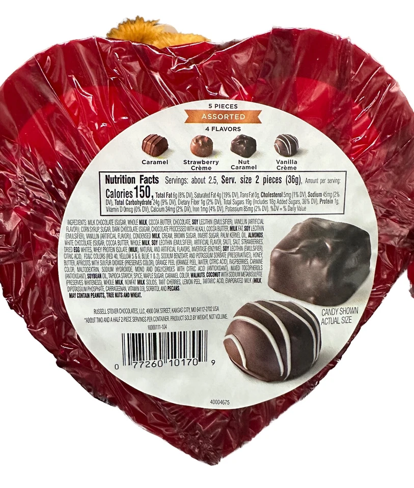 Russell Stover Valentine's Day Red Foil Heart Milk Chocolate with Plush Bear 2PK - Image 2 of 2