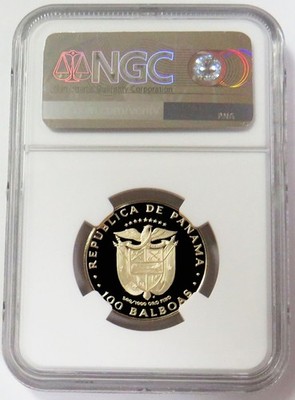 1981 GOLD PANAMA 100 BALBOA PRE-COLUMBIAN CEREMONIAL MASK NGC PF 