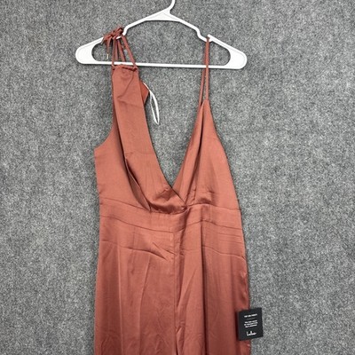 Lulus Jumper Pants Womens Sz L Rusty Rose Look Of Luxe Satin Asymmetrical