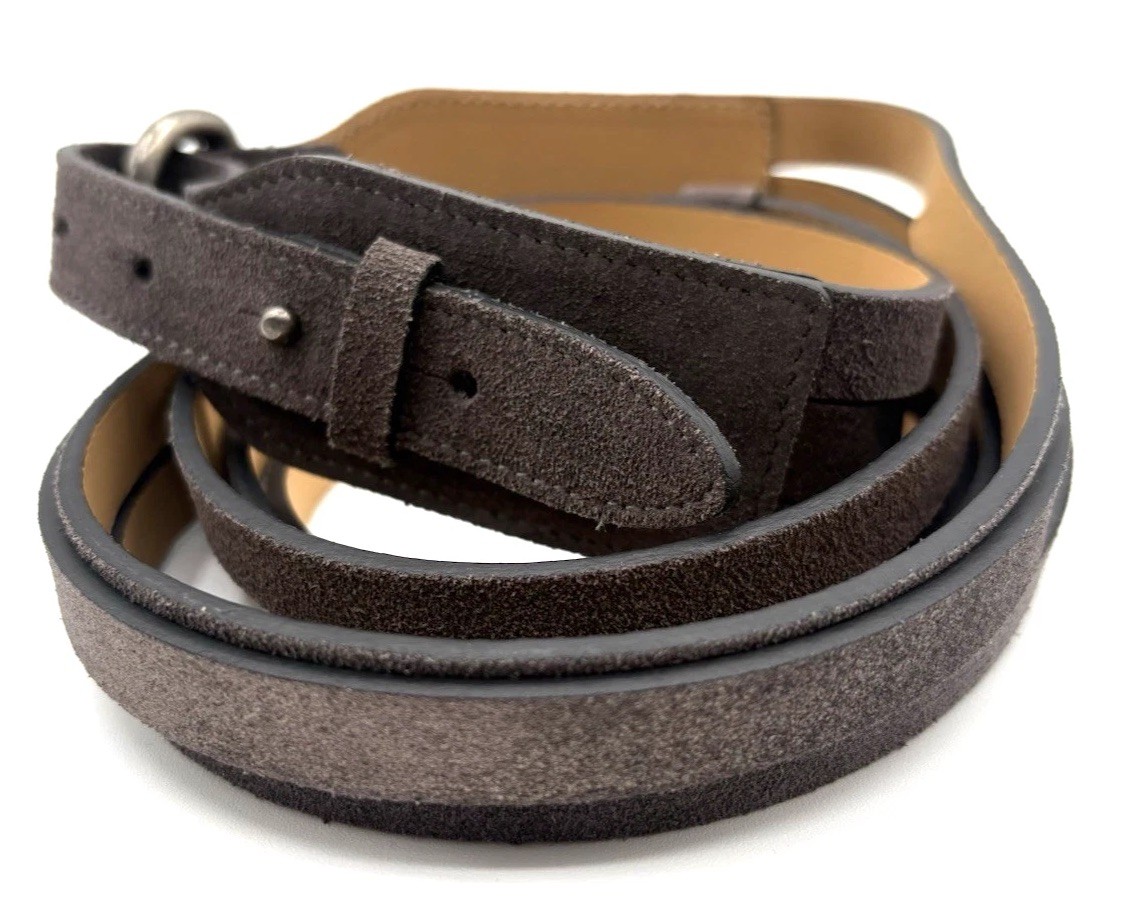 Cinturón de cuero de gamuza para mujer Garnet Hill grande gris hecho en Italia ancho preppy boho