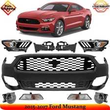 Front Bumper Cover Paintable & Grille Assembly Kit For 2015-2017 Ford Mustang