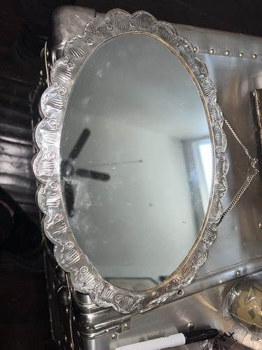 Vintage 900 Sterlingsilber hängender türkischer ovaler Hochzeitsspiegel Repoussé von Siam - Bild 2 von 13
