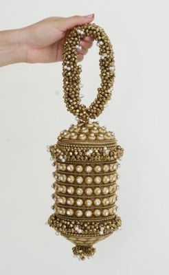 NEW Ramla Bling Beaded Handmade Shimmer Bag Gold Purse Clutch Handbag Morocco