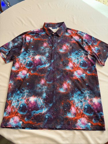 HRESKI Outer Space Galaxy Men’s Polo Golf Shirt Size XL