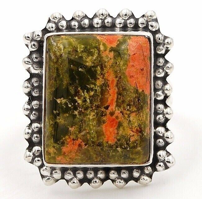 Natural Unakite 925 Solid Sterling Silver Ring Jewelry Sz 9
