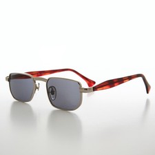 Silver Brown Rectangular Vintage Sunglasses Gray Lens - Clint