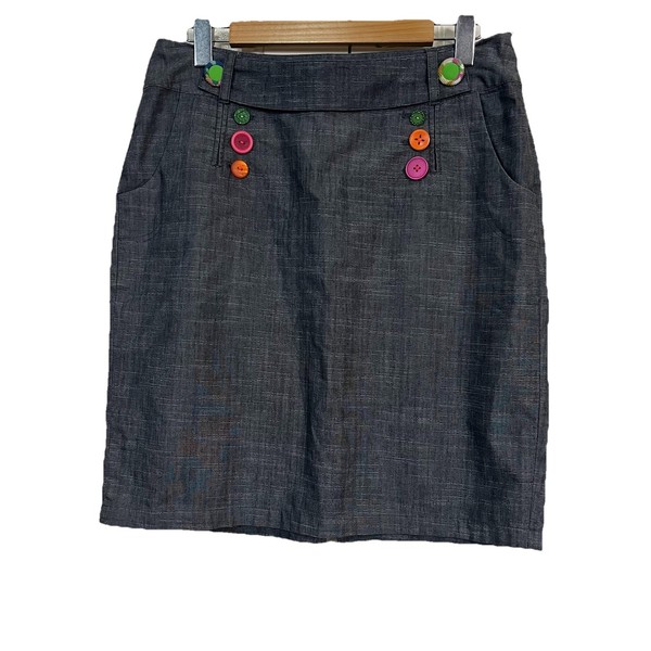 Jacqui-E Ladies Size 12 Grey Button Detail Knee Length Skirt Excellent Condition