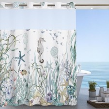 Nautical Beach No Hook Shower ain with Snap in Liner,