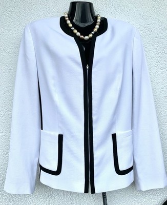 Gerry Weber Blazer Damen Business Jacke Gr. 42 weiß schwarz Reißverschluss