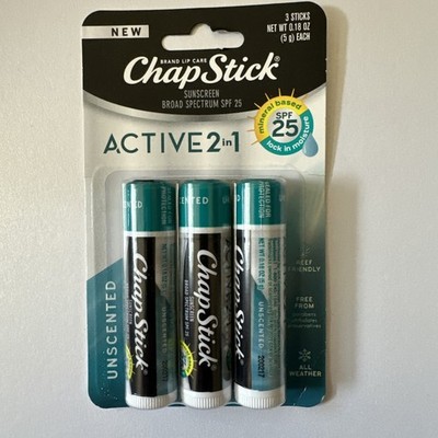 ChapStick Active 2-in-1 Unscented Flavored Lip Balm Tubes with Mineral Based SPF