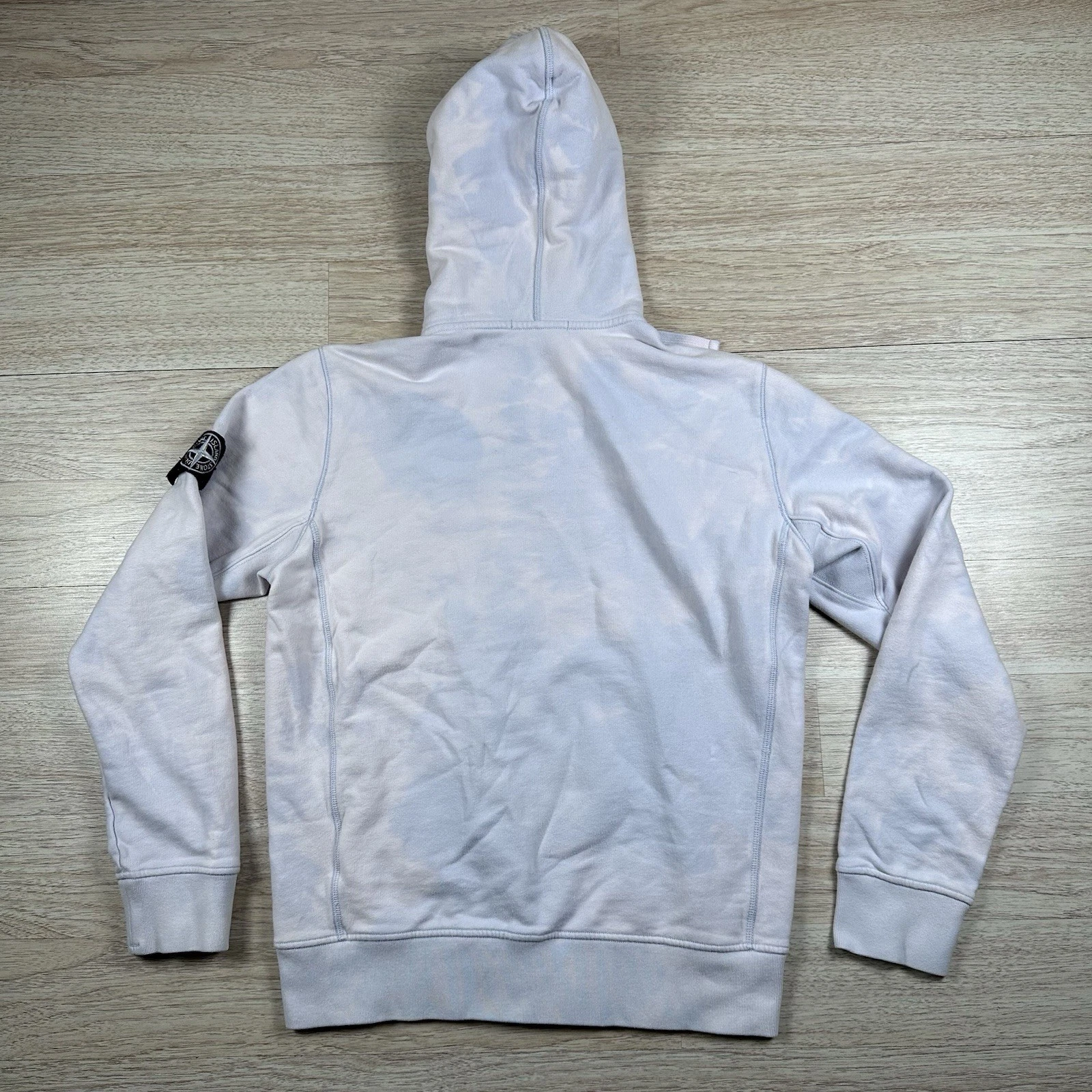 STONE ISLAND Pullover Badge Felpa con Cappuccio Blu Cielo Tie Dye Taglia Media M