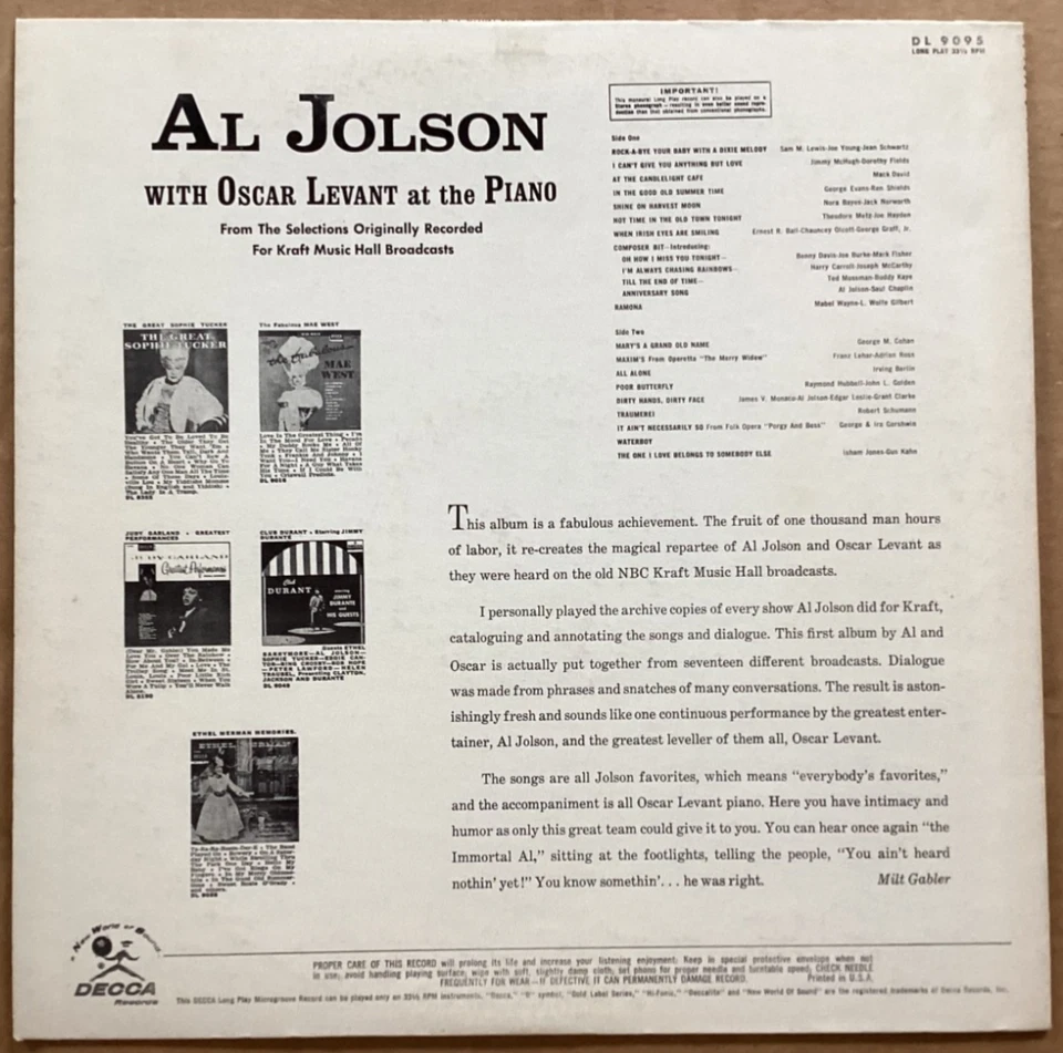 2 Al Jolson LPs - The World's Greatest Entertainer + Oscar Levant at the Piano - Image 3 of 4