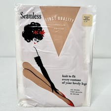 VTG 1970  s First Quality Nylon Seamless Mesh Stockings Cinnamon Size 9.5