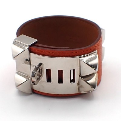 HERMES Collier de Chien Armband Größe S Square O Epsom Leder Orange 89KP449