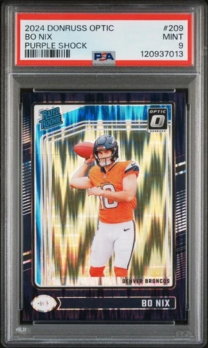 2024 Panini Donruss Optic Bo Nix #209 Purple Shock Rated Rookie PSA 9