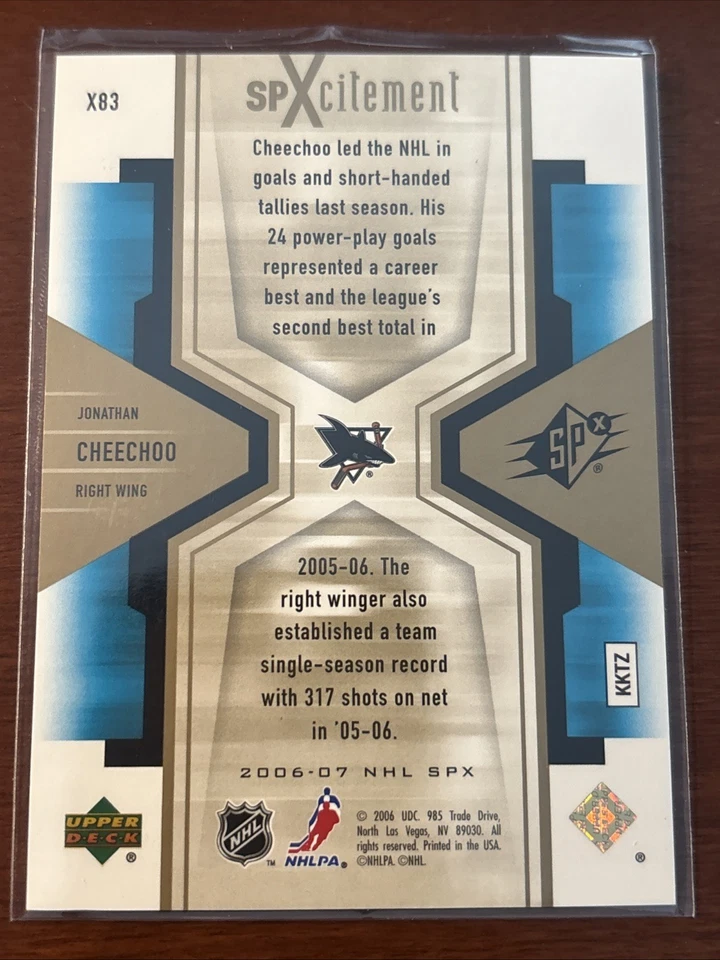 2006-07 SPx SPXcitement /999 Jonathan Cheechoo #X83 - Image 2 of 2