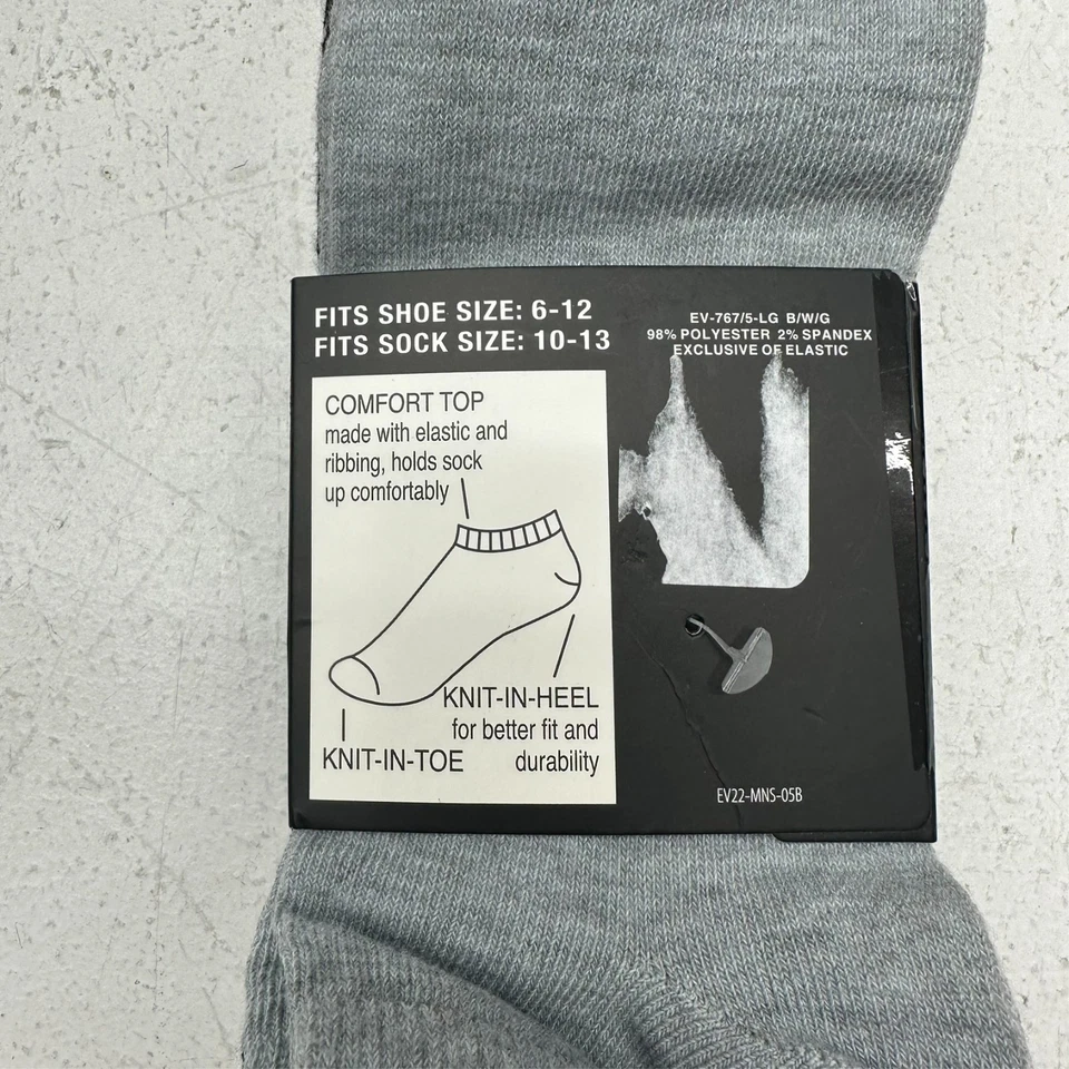 Paquete de 5 calcetines Everlast blancos grises negros sin zapatos para hombre talla 6-12 NUEVO Foto 4 de 4