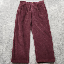 Tommy Hilfiger Corduroy Pleated Pants Mens 35 x 32 Burgundy Cotton Elastane NWOT