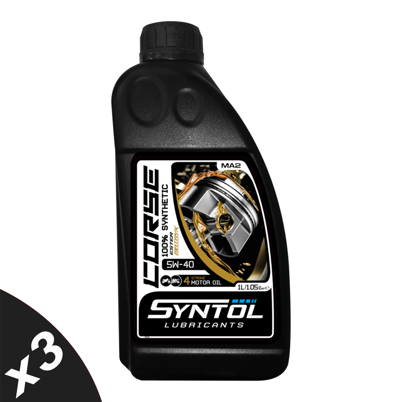 Syntol Corse 5W-40 Fully Synthetic Motorcycle Engine Oil Jaso Ma/Ma2 3X1l - Image 2
