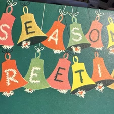 Vtg Christmas Card UNUSED Bells Norcross MCM Seasons Greetings W/env