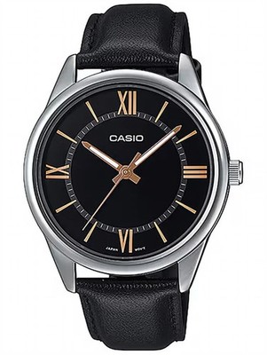 Casio Herrenarmbanduhr MTP-V005L-1B5, Schwarz/Silber, Lederarmband