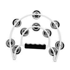 Tambourine with Double Row Metal Jingles Hand Held Percussion White