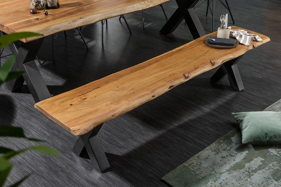 Massive Baumstamm Bank MAMMUT NATURE 200cm Akazienholz Sitzbank Esszimmer Flur - Bild 2 von 4